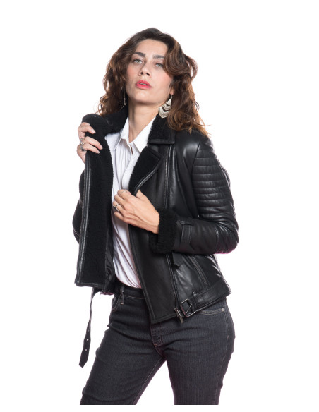 Alaska - Bikerjacke Damen in echtem Lammfell Schwarz