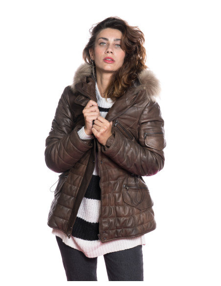 Ginevra - Piumino Testa di Moro da Donna in Vera Pelle