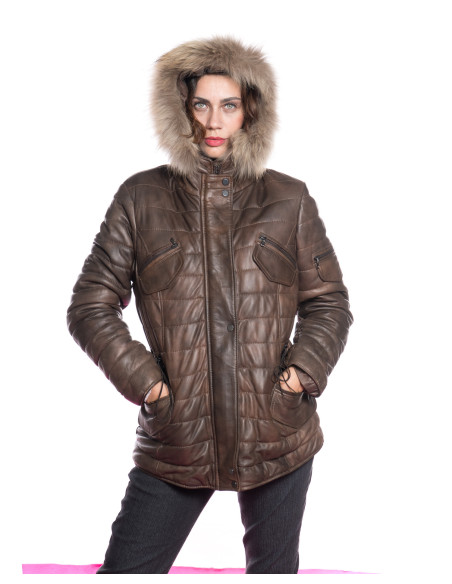 Ginevra - Piumino Testa di Moro da Donna in Vera Pelle