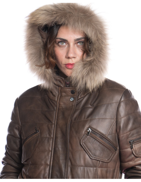 Ginevra - Piumino Testa di Moro da Donna in Vera Pelle