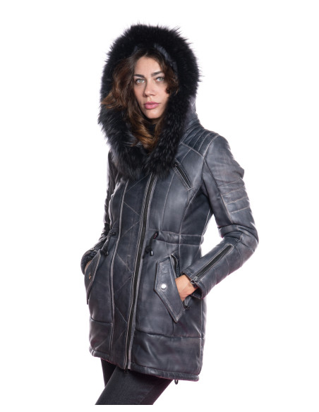 Tailor - Women's Blue Down Jacket in Genuine Leather