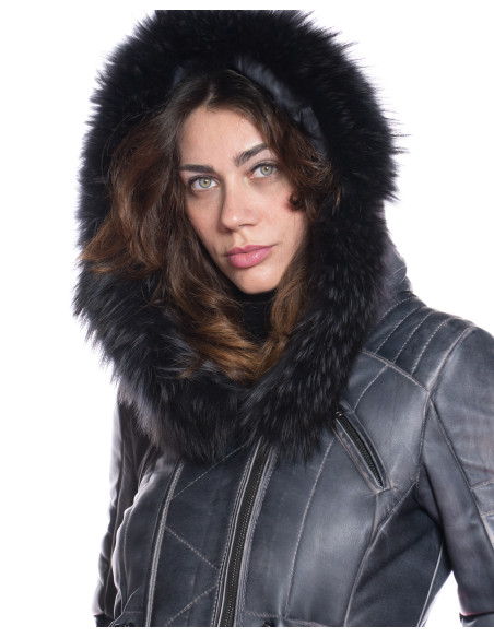 Tailor - Women's Blue Down Jacket in Genuine Leather