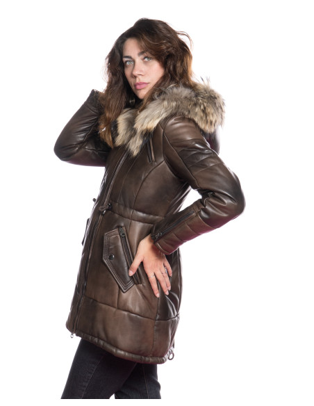 Parka Tailor aus echtem Leder Moro-Kopf mit Fell
