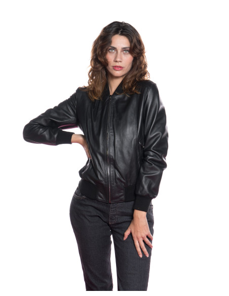 Giubbotto Terry in Vera Pelle Nera – Bomber Donna | Michelangelo Collezioni