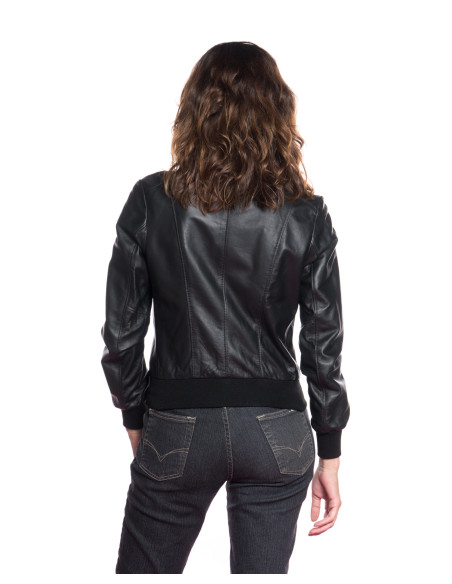Terry Jacket in Genuine Black Leather - Women’s Bomber Jacket | Michelangelo Collections