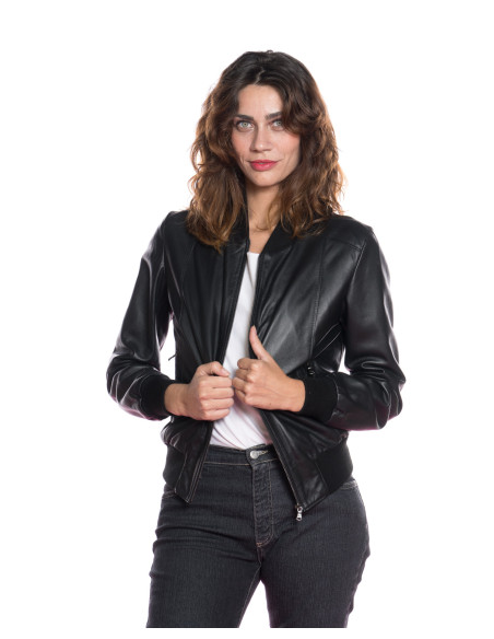 Terry Jacket in Genuine Black Leather - Women’s Bomber Jacket | Michelangelo Collections