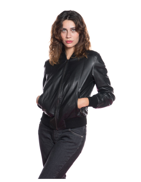 Giubbotto Terry in Vera Pelle Nera – Bomber Donna | Michelangelo Collezioni