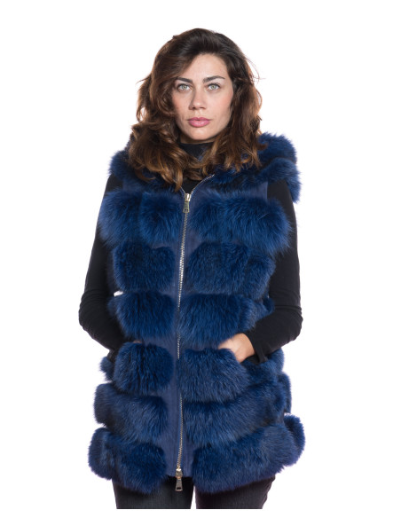 Pelliccia Valentina in Vera Volpe Blu – Lusso Artigianale
