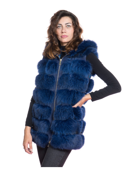 Pelliccia Valentina in Vera Volpe Blu – Lusso Artigianale