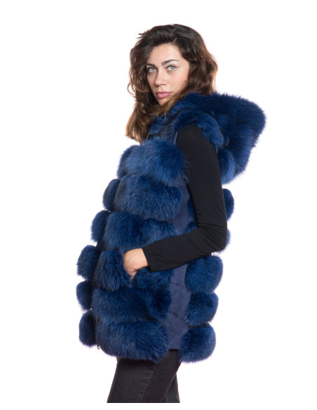Pelliccia Valentina in Vera Volpe Blu – Lusso Artigianale