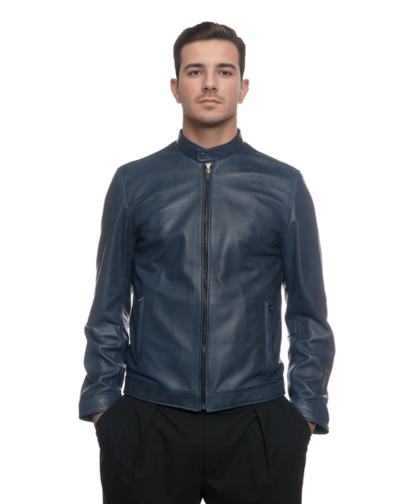Real Leather Jacket "Piastri" Blue - Michelangelo Collections | Made in Italy Handmade