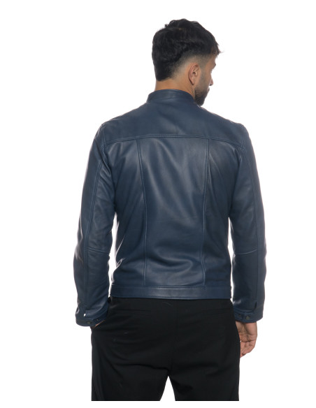 Giacca in Vera Pelle "Piastri" Blu – Michelangelo Collezioni | Made in Italy Artigianale
