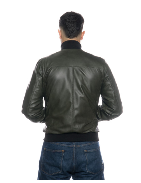 Giubbotto Stile Bomber Uomo con Colletto Alto in Lana in vera pelle Made in Italy