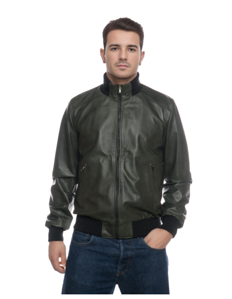 Giubbotto Stile Bomber Uomo con Colletto Alto in Lana in vera pelle Made in Italy