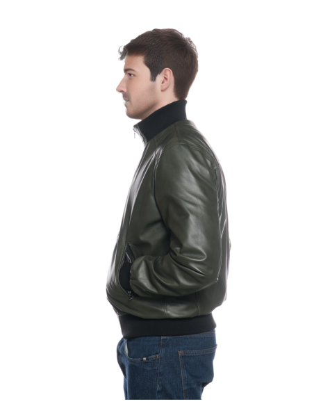 Giubbotto Stile Bomber Uomo con Colletto Alto in Lana in vera pelle Made in Italy