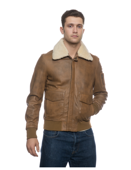 copy of Men's Pilota - Dark brown genuine leather bomber jacket