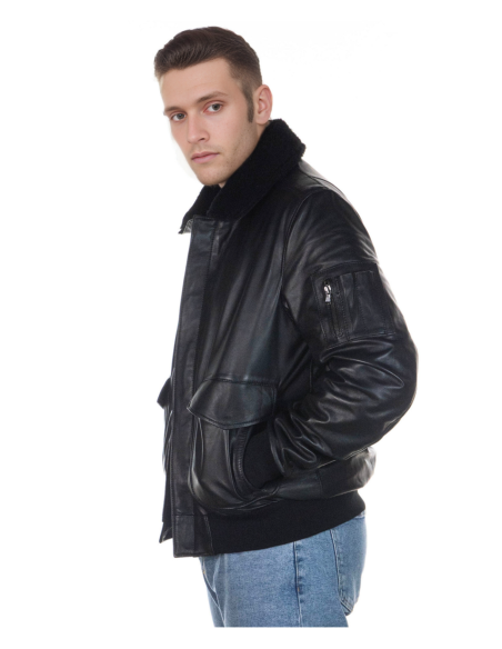 Men's Pilota - Black genuine leather bomber jacket