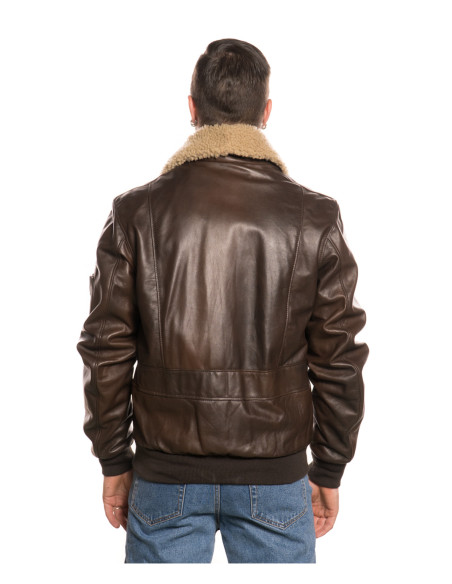 Men's Pilota - Dark brown genuine leather bomber jacket