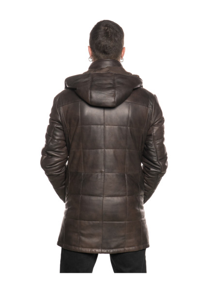 Marek - Men's Dark Brown Real Leather Down Jacket