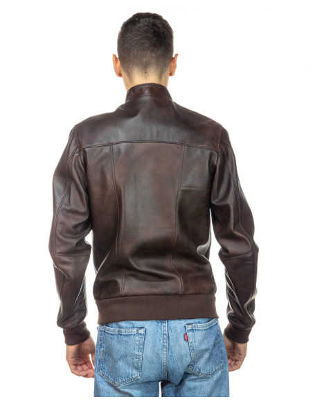 Napoli - Dark brown genuine leather bomber jacket