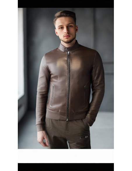 Napoli - Dark brown genuine leather bomber jacket