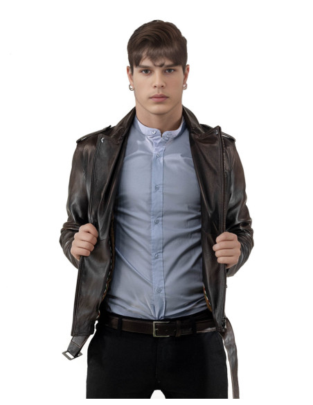 Dark Brown Perfecto Jacket with Three Pockets for Men