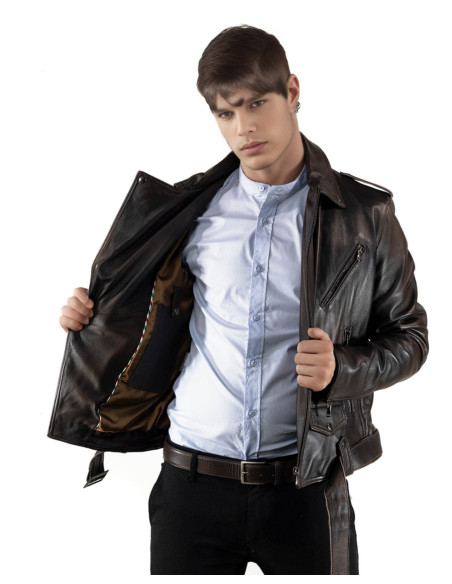 Dark Brown Perfecto Jacket with Three Pockets for Men