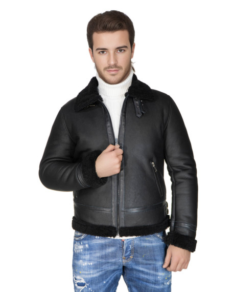 Franco - Black Men's Genuine Shearling Jacket 2