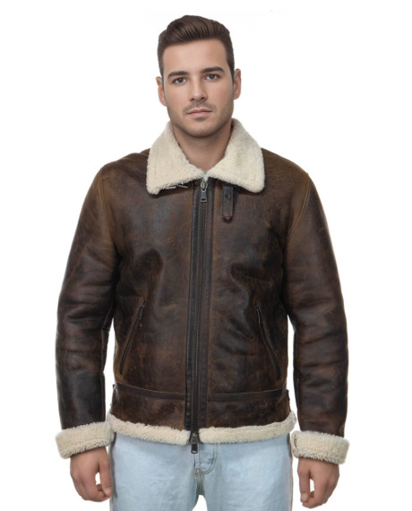 Franco - Dark Brown Men's Genuine Shearling Jacket