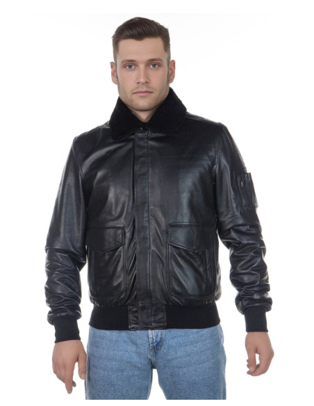 Men's Pilota - Black genuine leather bomber jacket