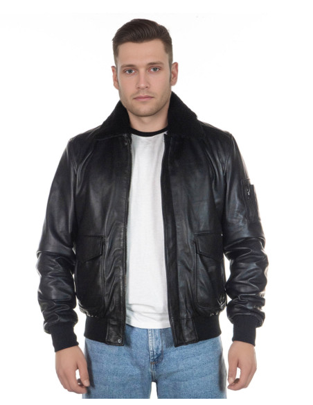 Men's Pilota - Black genuine leather bomber jacket