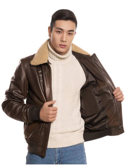 Men's Pilota - Dark brown genuine leather bomber jacket