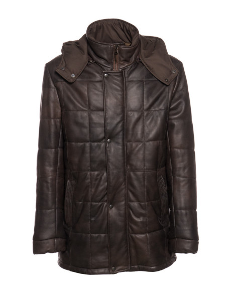 Marek - Men's Dark Brown Real Leather Down Jacket