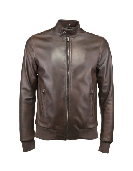 Napoli - Dark brown genuine leather bomber jacket