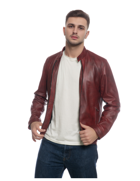Giacca in Vera Pelle "Piastri" Bordeaux – Michelangelo Collezioni | Made in Italy Artigianale