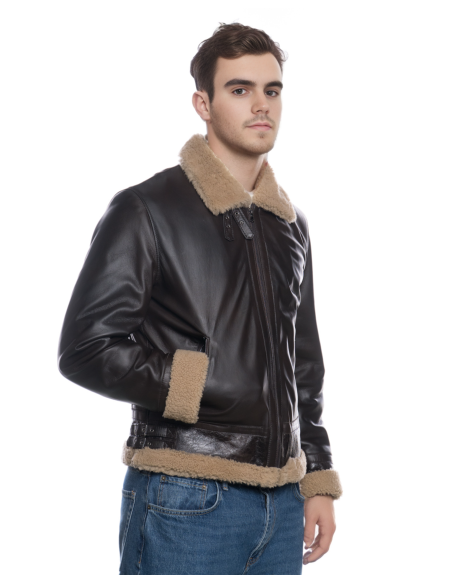 Franco - Dunkelbraune Schafslederjacke für Manner