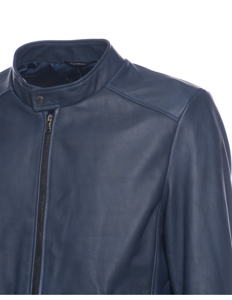 Giubbotto in Pelle Artigianale Sainz | Michelangelo Collezioni – Eleganza Blu Notte