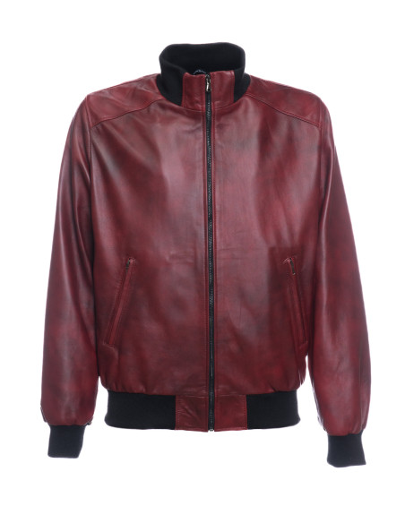 Jacket Style Bomber Man with High Collar in Wool in real leather Made in Italy