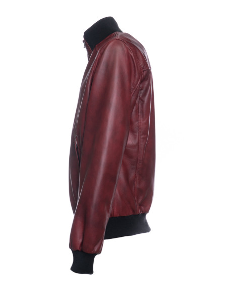 Jacket Style Bomber Man with High Collar in Wool in real leather Made in Italy
