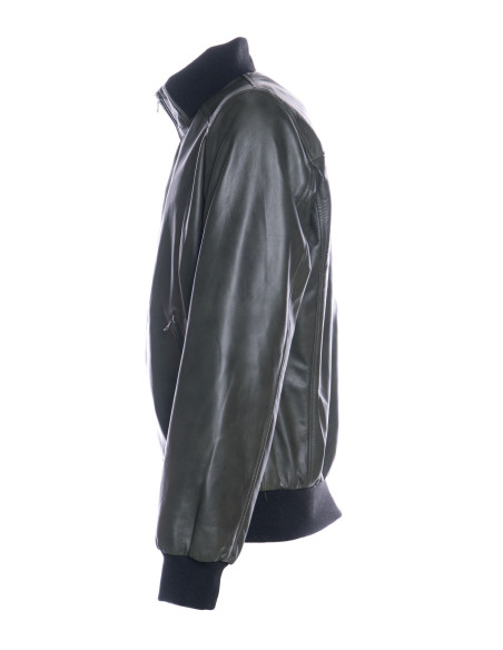 Giubbotto Stile Bomber Uomo con Colletto Alto in Lana in vera pelle Made in Italy