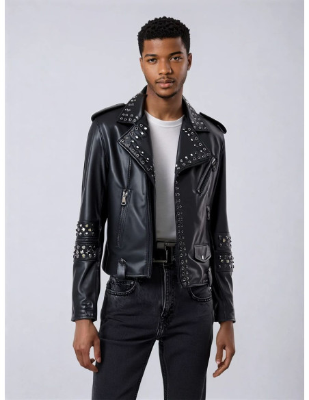 Vasco - Bikerjacke Herren mit Nieten in echtem Leder in Schwarz