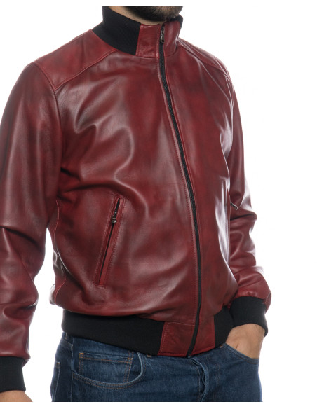 Jacket Style Bomber Man with High Collar in Wool in real leather Made in Italy