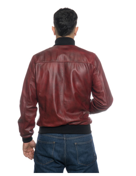 Jacket Style Bomber Man with High Collar in Wool in real leather Made in Italy